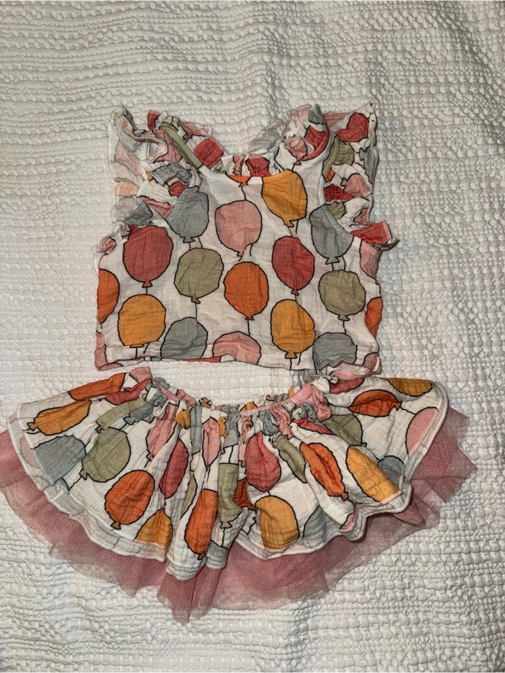 Girls Balloon Print Crop Top & Tulle Skirt Matching Set by oh baby!